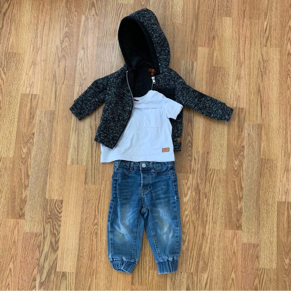 7 for All Mankind jeans, tee, and zip up